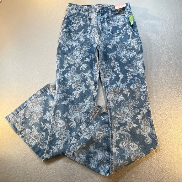 Gap x Love Shack Fancy Women’s ‘70s Flare High Rise Floral Jeans Size 25 - Picture 3 of 16